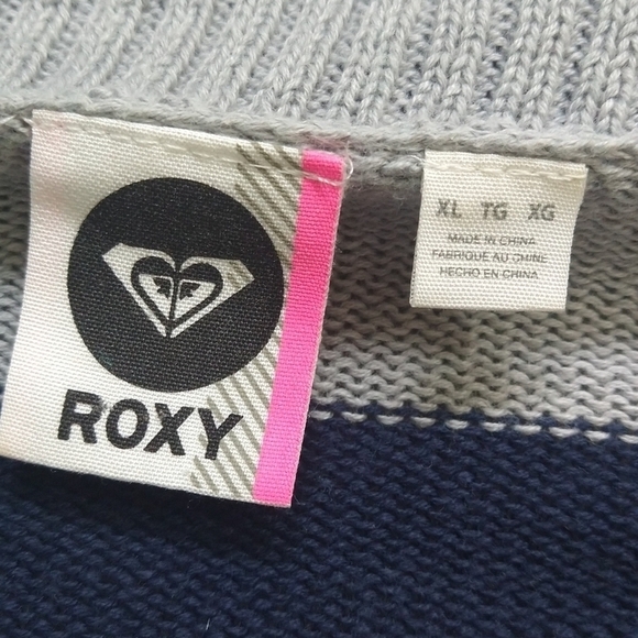 Roxy Gray Blue Striped Kimono Wide Sleeve Shawl Collar Bolero Cocoon Cardigan - Picture 8 of 9